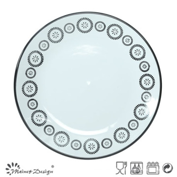 Black Circle Design White Dinner Plate